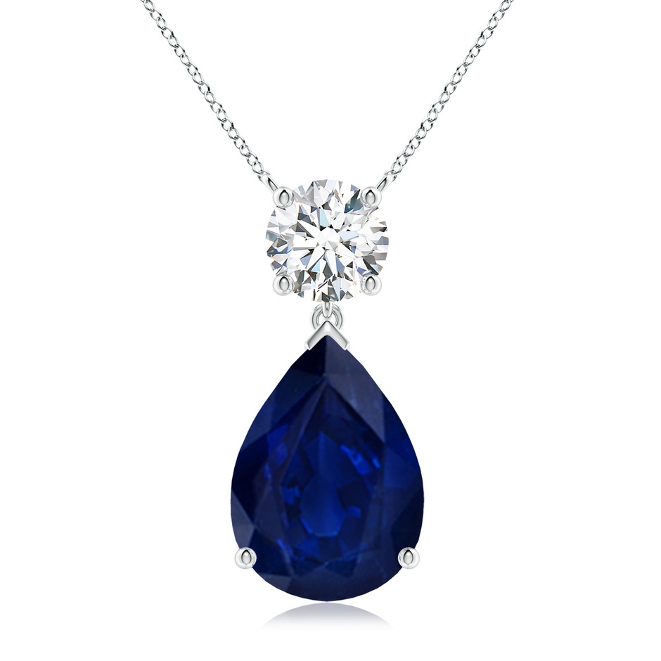 14x10mm AA Solitaire Pear Blue Sapphire Drop Pendant with Diamond Accent in P950 Platinum 