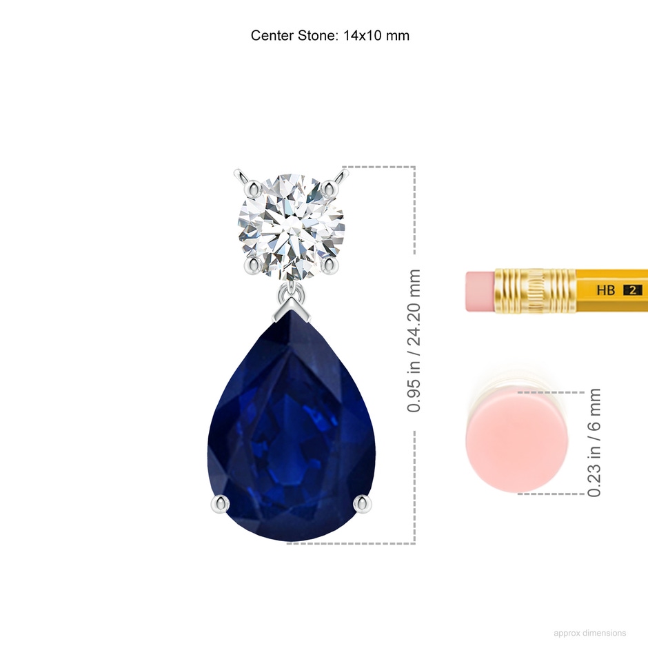 14x10mm AA Solitaire Pear Blue Sapphire Drop Pendant with Diamond Accent in P950 Platinum ruler