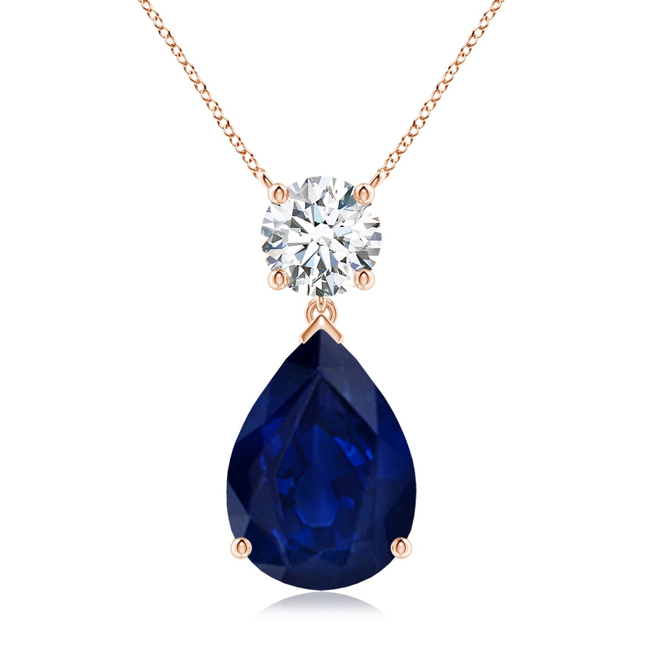 14x10mm AA Solitaire Pear Blue Sapphire Drop Pendant with Diamond Accent in Rose Gold 