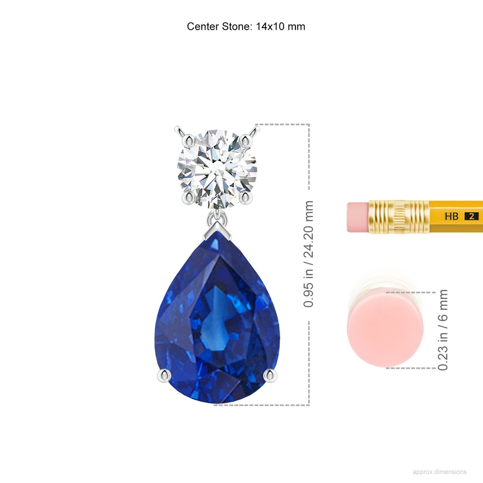 14x10mm AAA Solitaire Pear Blue Sapphire Drop Pendant with Diamond Accent in P950 Platinum ruler