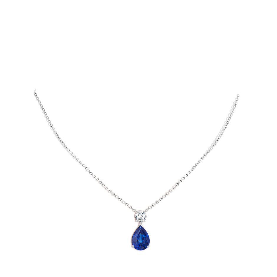 14x10mm AAA Solitaire Pear Blue Sapphire Drop Pendant with Diamond Accent in P950 Platinum pen