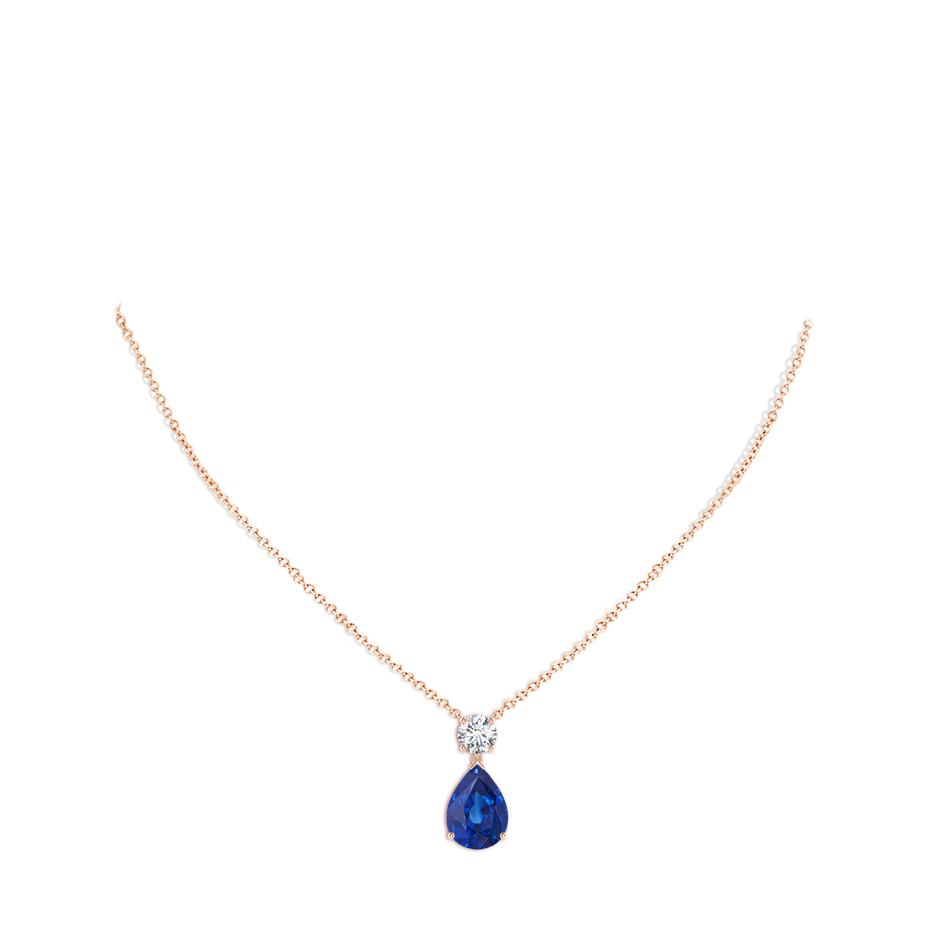 14x10mm AAA Solitaire Pear Blue Sapphire Drop Pendant with Diamond Accent in Rose Gold pen