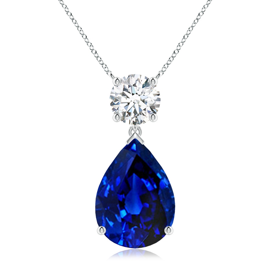 14x10mm Lab-Grown Solitaire Pear Blue Sapphire Drop Pendant with Diamond Accent in P950 Platinum 