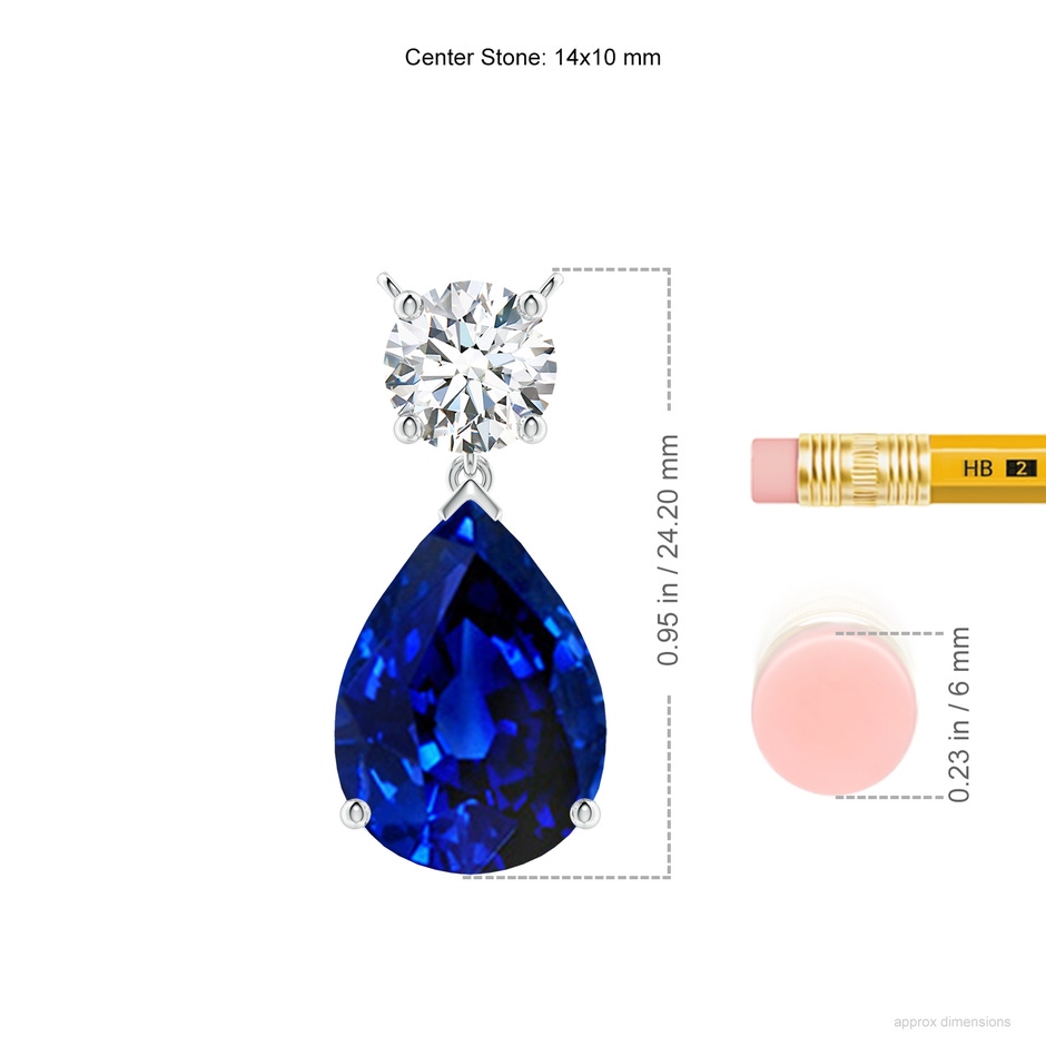 14x10mm Lab-Grown Solitaire Pear Blue Sapphire Drop Pendant with Diamond Accent in P950 Platinum ruler