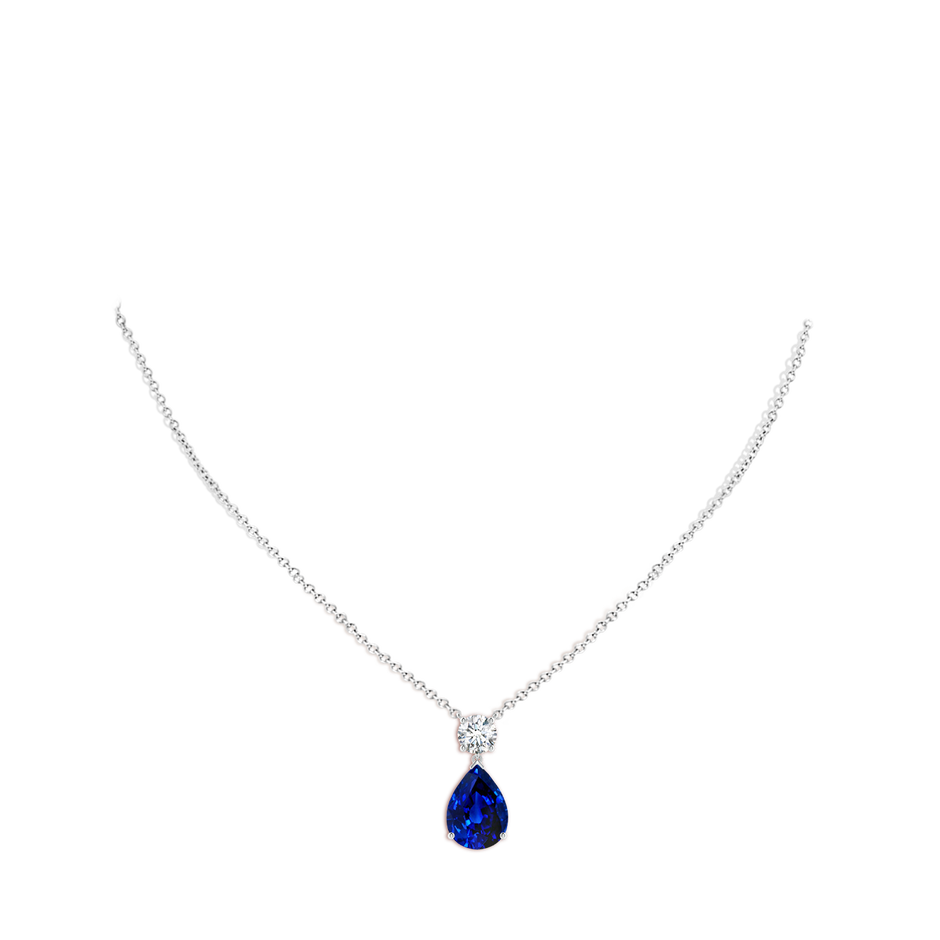 14x10mm Lab-Grown Solitaire Pear Blue Sapphire Drop Pendant with Diamond Accent in White Gold pen