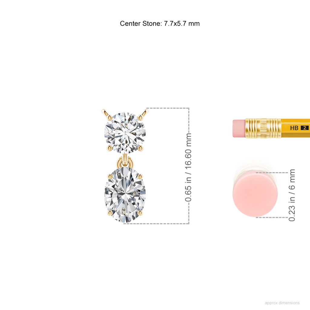 7.7x5.7mm HSI2 Solitaire Oval Diamond Drop Pendant with Accent in Yellow Gold ruler