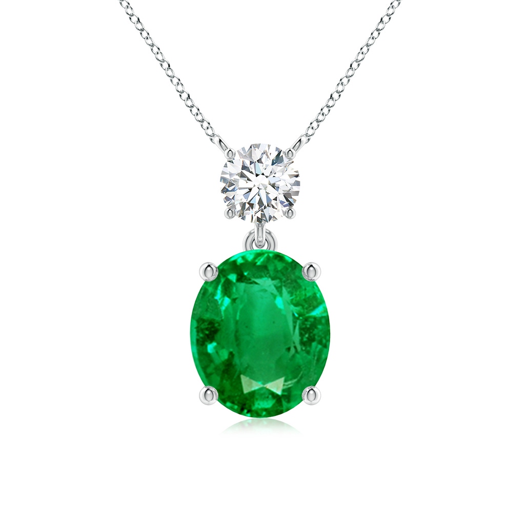 12x10mm AAA Solitaire Oval Emerald Drop Pendant with Diamond Accent in White Gold