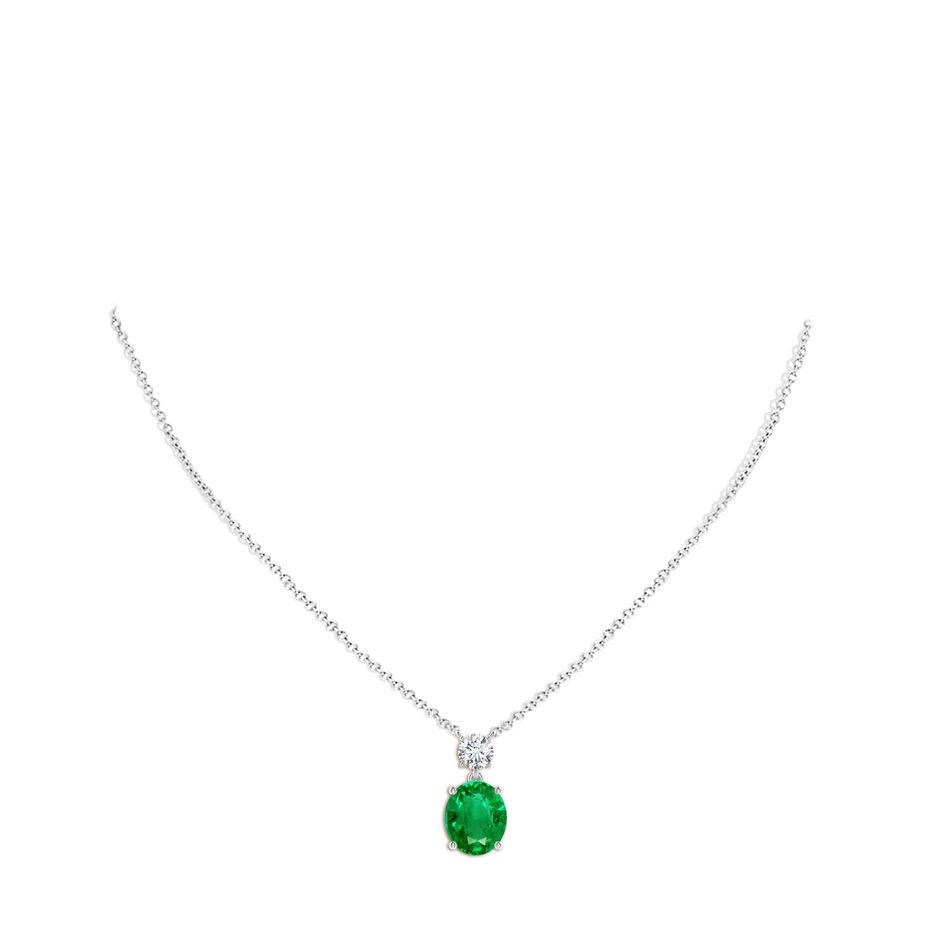 12x10mm AAA Solitaire Oval Emerald Drop Pendant with Diamond Accent in White Gold pen