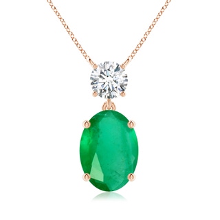14x10mm A Solitaire Oval Emerald Drop Pendant with Diamond Accent in 10K Rose Gold