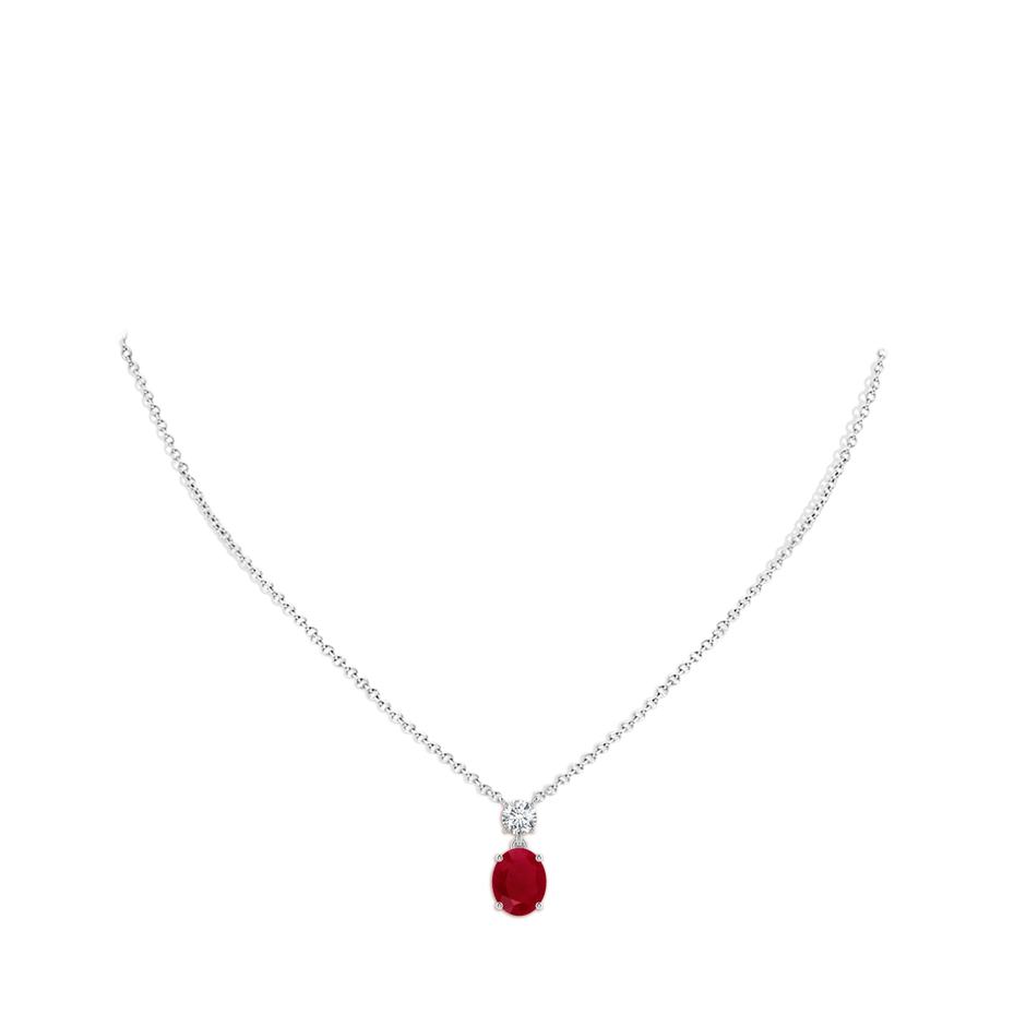 10x8mm AA Solitaire Oval Ruby Drop Pendant with Diamond Accent in White Gold pen