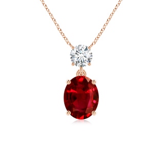 10x8mm AAAA Solitaire Oval Ruby Drop Pendant with Diamond Accent in Rose Gold