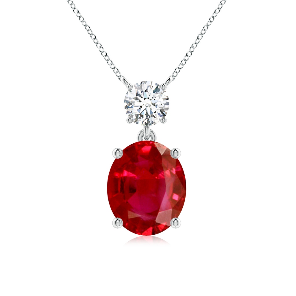 12x10mm AAA Solitaire Oval Ruby Drop Pendant with Diamond Accent in White Gold