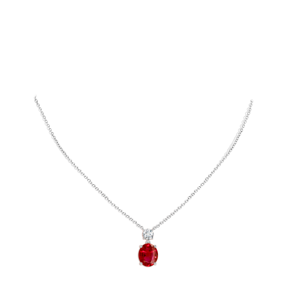 12x10mm AAA Solitaire Oval Ruby Drop Pendant with Diamond Accent in White Gold pen