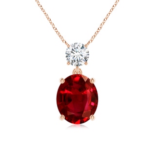 12x10mm AAAA Solitaire Oval Ruby Drop Pendant with Diamond Accent in Rose Gold