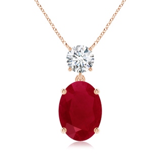 14x10mm AA Solitaire Oval Ruby Drop Pendant with Diamond Accent in Rose Gold