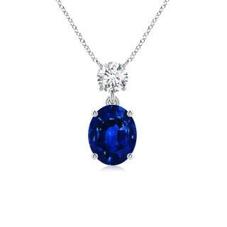 10x8mm AAAA Solitaire Oval Blue Sapphire Drop Pendant with Diamond Accent in P950 Platinum