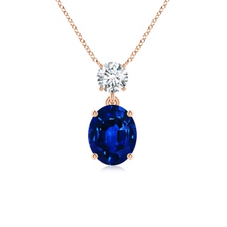 10x8mm AAAA Solitaire Oval Blue Sapphire Drop Pendant with Diamond Accent in Rose Gold