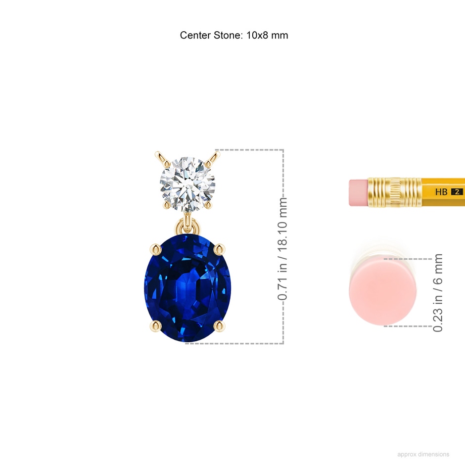 10x8mm Lab-Grown Solitaire Oval Blue Sapphire Drop Pendant with Diamond Accent in Yellow Gold ruler