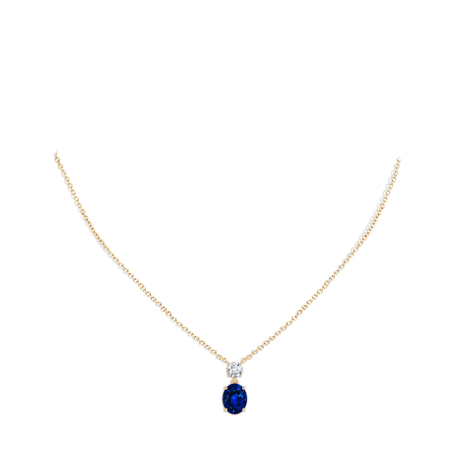 10x8mm Lab-Grown Solitaire Oval Blue Sapphire Drop Pendant with Diamond Accent in Yellow Gold pen