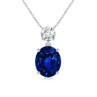 12x10mm AAAA Solitaire Oval Blue Sapphire Drop Pendant with Diamond Accent in P950 Platinum