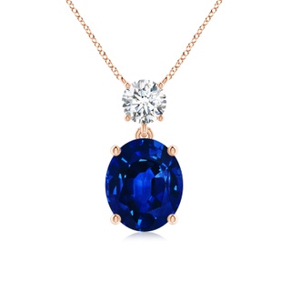 12x10mm AAAA Solitaire Oval Blue Sapphire Drop Pendant with Diamond Accent in Rose Gold