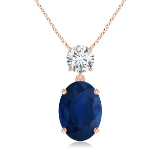 14x10mm AA Solitaire Oval Blue Sapphire Drop Pendant with Diamond Accent in Rose Gold