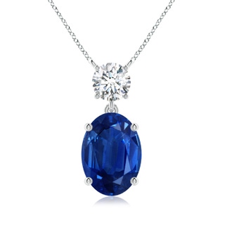 14x10mm AAA Solitaire Oval Blue Sapphire Drop Pendant with Diamond Accent in P950 Platinum