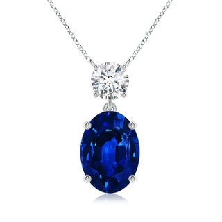 14x10mm AAAA Solitaire Oval Blue Sapphire Drop Pendant with Diamond Accent in P950 Platinum