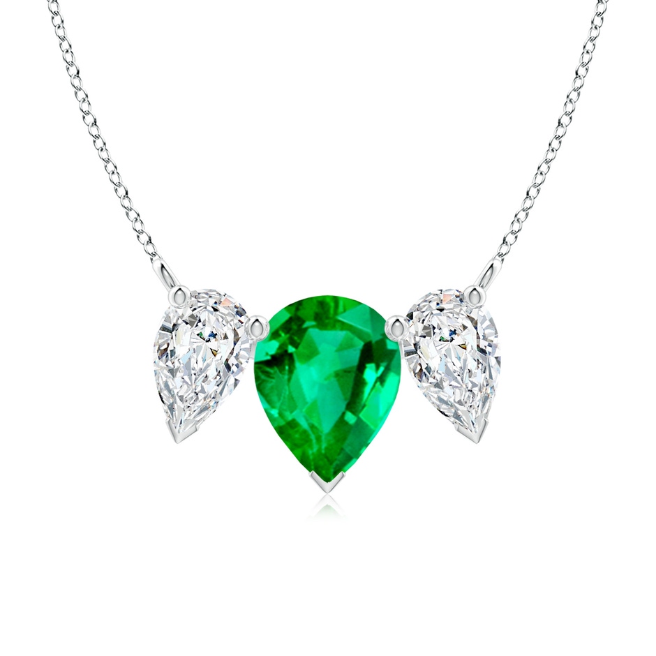 10x8mm AAA Pear Emerald Three Stone Pendant in White Gold 