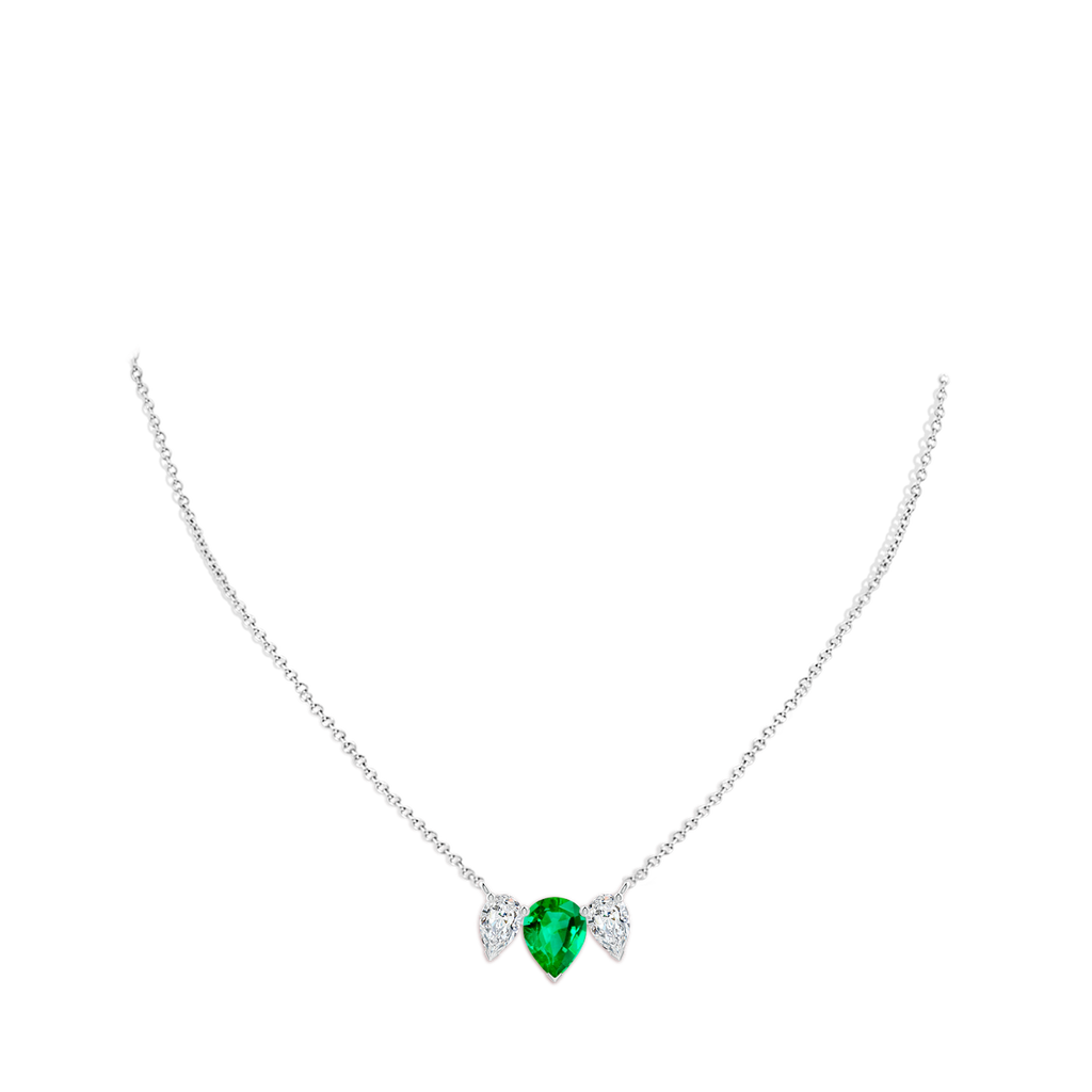 10x8mm AAA Pear Emerald Three Stone Pendant in White Gold pen
