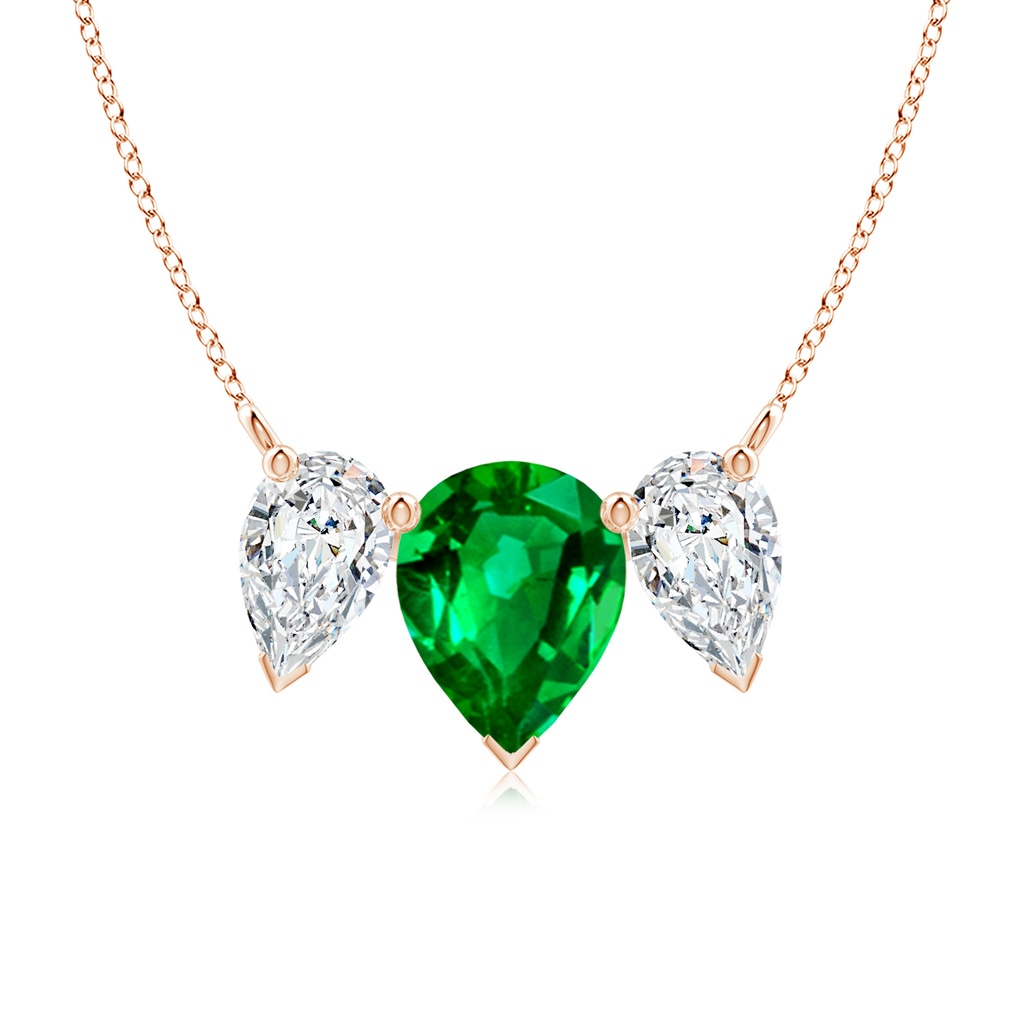 10x8mm AAAA Pear Emerald Three Stone Pendant in Rose Gold