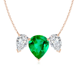 12x10mm AAA Pear Emerald Three Stone Pendant in Rose Gold