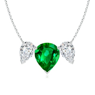 12x10mm AAAA Pear Emerald Three Stone Pendant in P950 Platinum