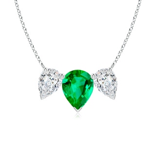 9x7mm AAA Pear Emerald Three Stone Pendant in White Gold