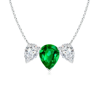 9x7mm AAAA Pear Emerald Three Stone Pendant in P950 Platinum