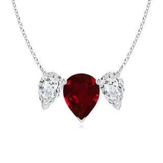 10x8mm AAAA Pear Ruby Three Stone Pendant in P950 Platinum