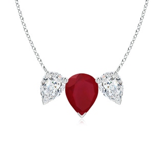 9x7mm AA Pear Ruby Three Stone Pendant in P950 Platinum