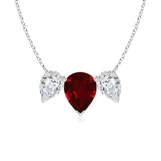 9x7mm AAAA Pear Ruby Three Stone Pendant in P950 Platinum