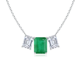10x8mm A Emerald-Cut Emerald Three Stone Pendant in P950 Platinum