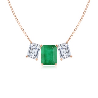10x8mm A Emerald-Cut Emerald Three Stone Pendant in Rose Gold