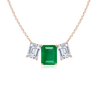 10x8mm AA Emerald-Cut Emerald Three Stone Pendant in 9K Rose Gold