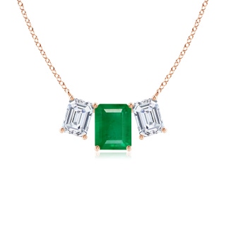 10x8mm AA Emerald-Cut Emerald Three Stone Pendant in Rose Gold