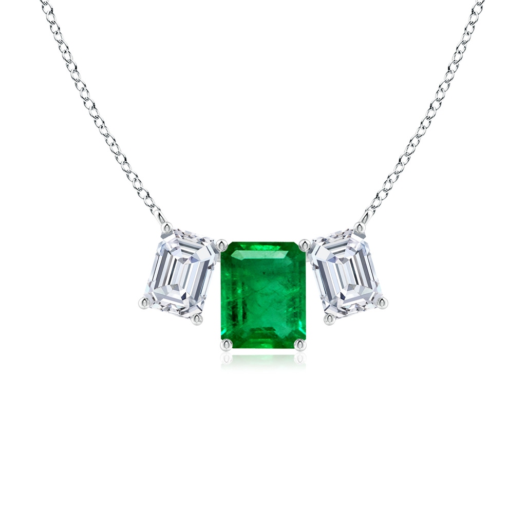 10x8mm AAA Emerald-Cut Emerald Three Stone Pendant in White Gold 