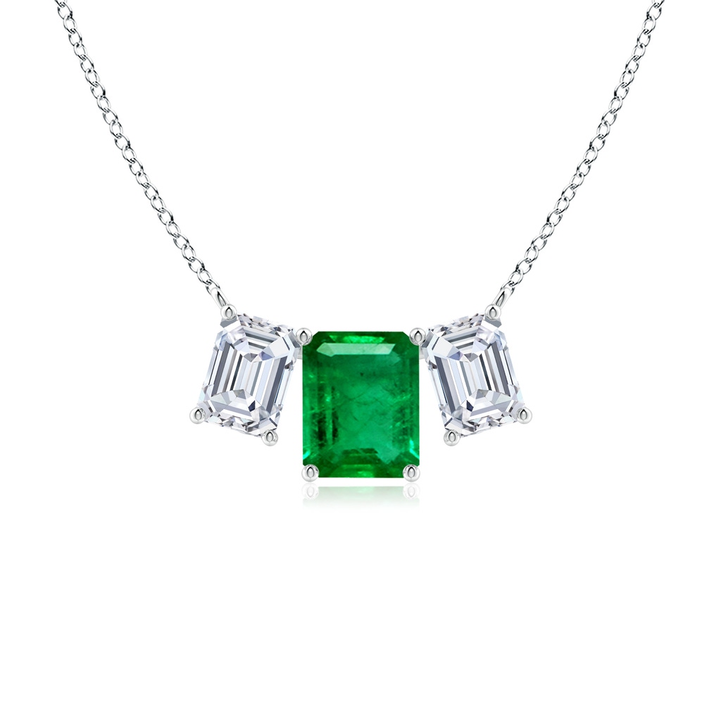 10x8mm AAA Emerald-Cut Emerald Three Stone Pendant in White Gold
