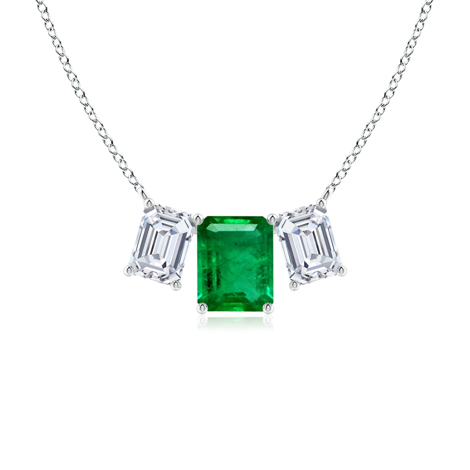 10x8mm AAA Emerald-Cut Emerald Three Stone Pendant in White Gold 