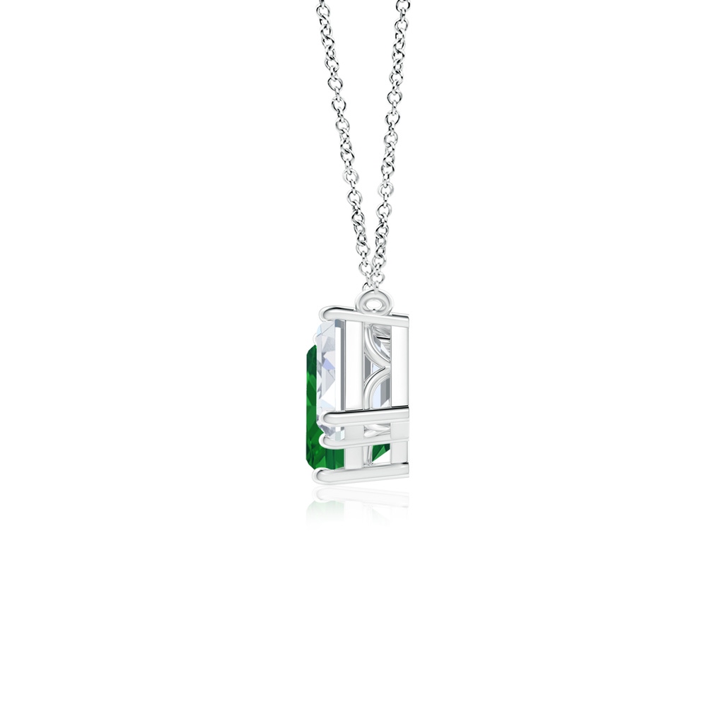 10x8mm AAA Emerald-Cut Emerald Three Stone Pendant in White Gold Side 199