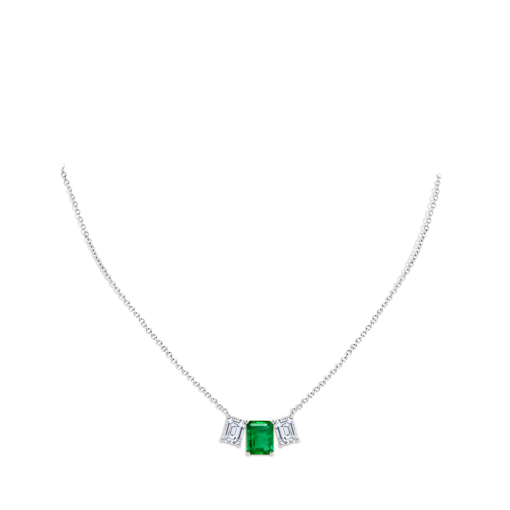 10x8mm AAA Emerald-Cut Emerald Three Stone Pendant in White Gold pen