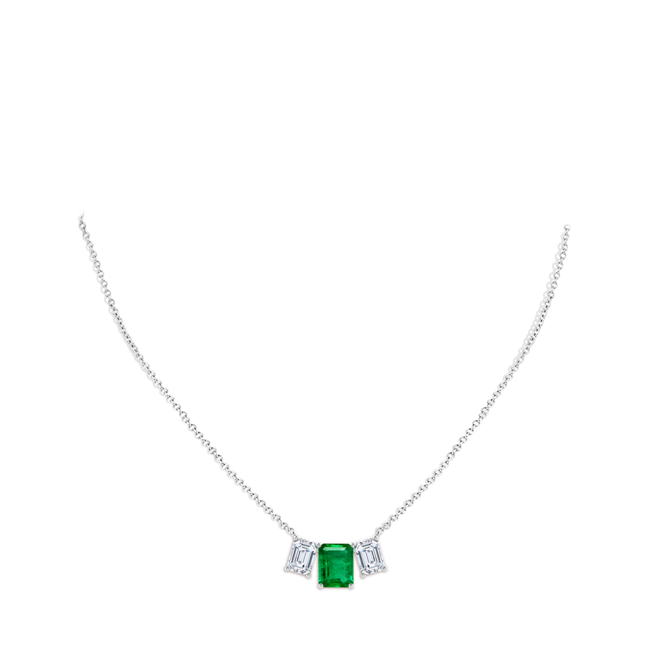 10x8mm AAA Emerald-Cut Emerald Three Stone Pendant in White Gold pen