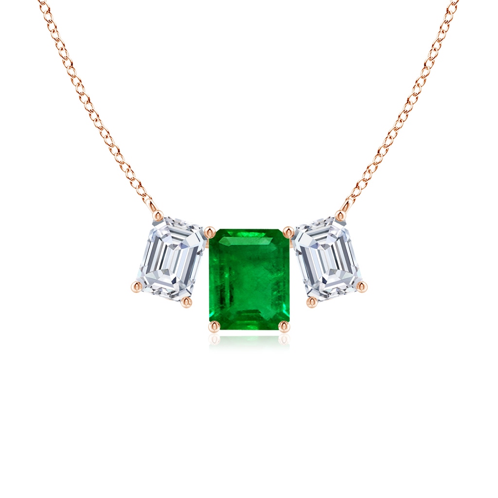 10x8mm AAAA Emerald-Cut Emerald Three Stone Pendant in Rose Gold