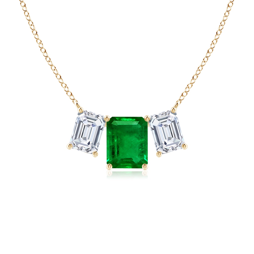10x8mm AAAA Emerald-Cut Emerald Three Stone Pendant in Yellow Gold